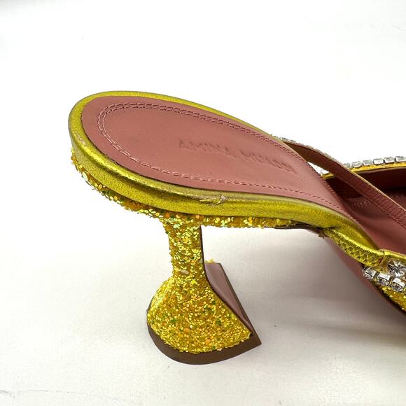 AMINA MUADDI Glitter Gilda Heeled Mule Women 8 Yellow Rhinstone Strap Pointy Toe - Picture 12 of 16